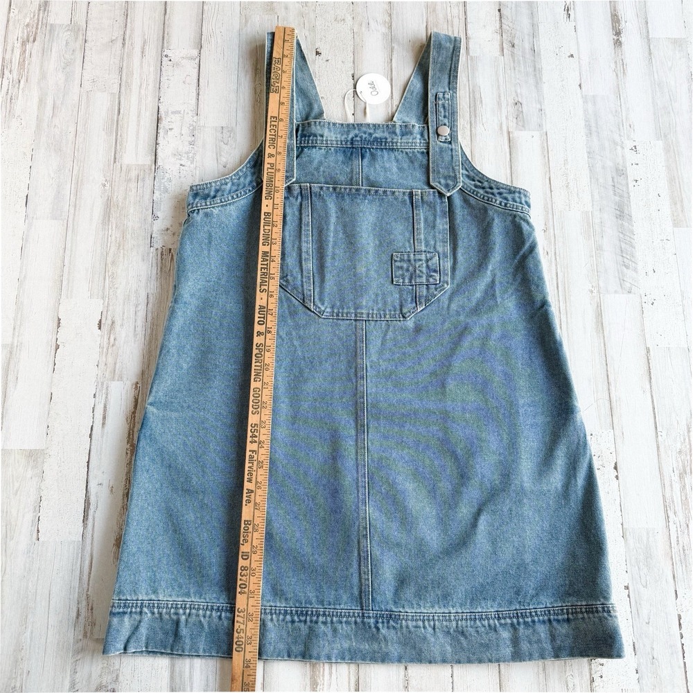 NWT Oddi Los Angeles Blue Denim Overall Dress Light Med Wash Mini Pinafore Sz S - Picture 10 of 13